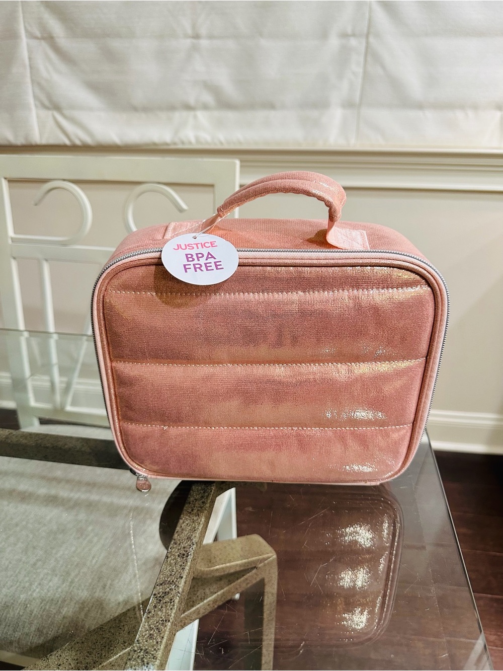 Justice Shimmery Rose Pink Insulated Lunch Bag